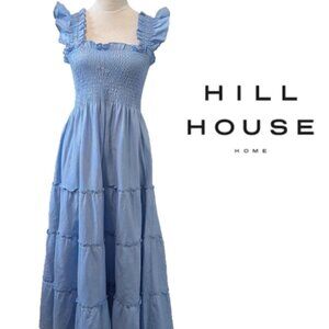 Hill House Ellie Nap Shimmery Metallic Blue Smocked Midi Dress